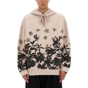 DRIES VAN NOTEN Floral Print Cotton Hoodie Men IVORY Sweaters & Cardigans